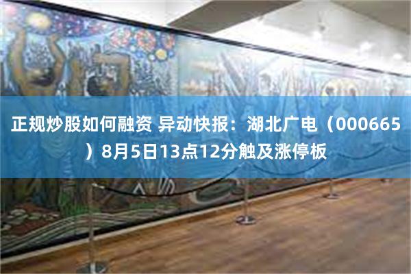 正规炒股如何融资 异动快报：湖北广电（000665）8月5日13点12分触及涨停板